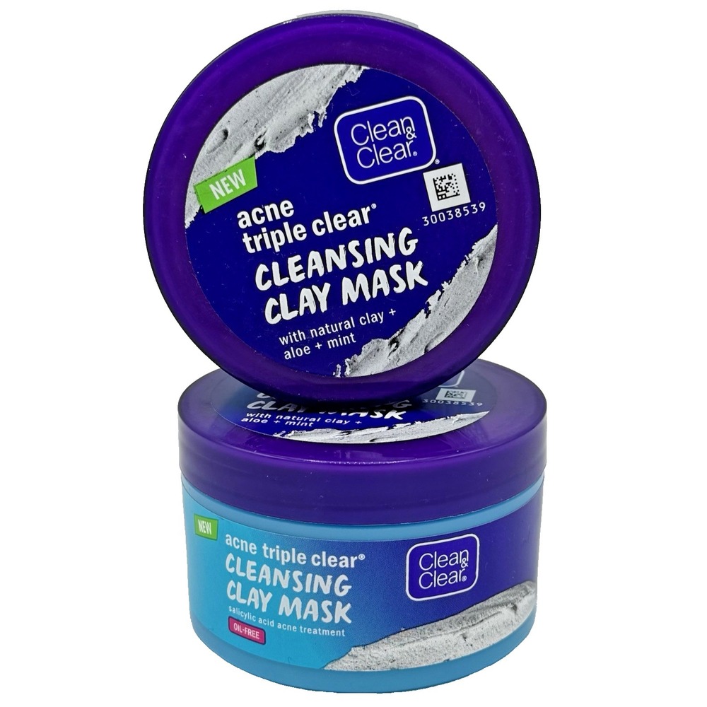 2 x Clean & Clear Acne Triple Clear Cleansing Clay Mask Oil Free 3.5oz NOS - Picture 8 of 8